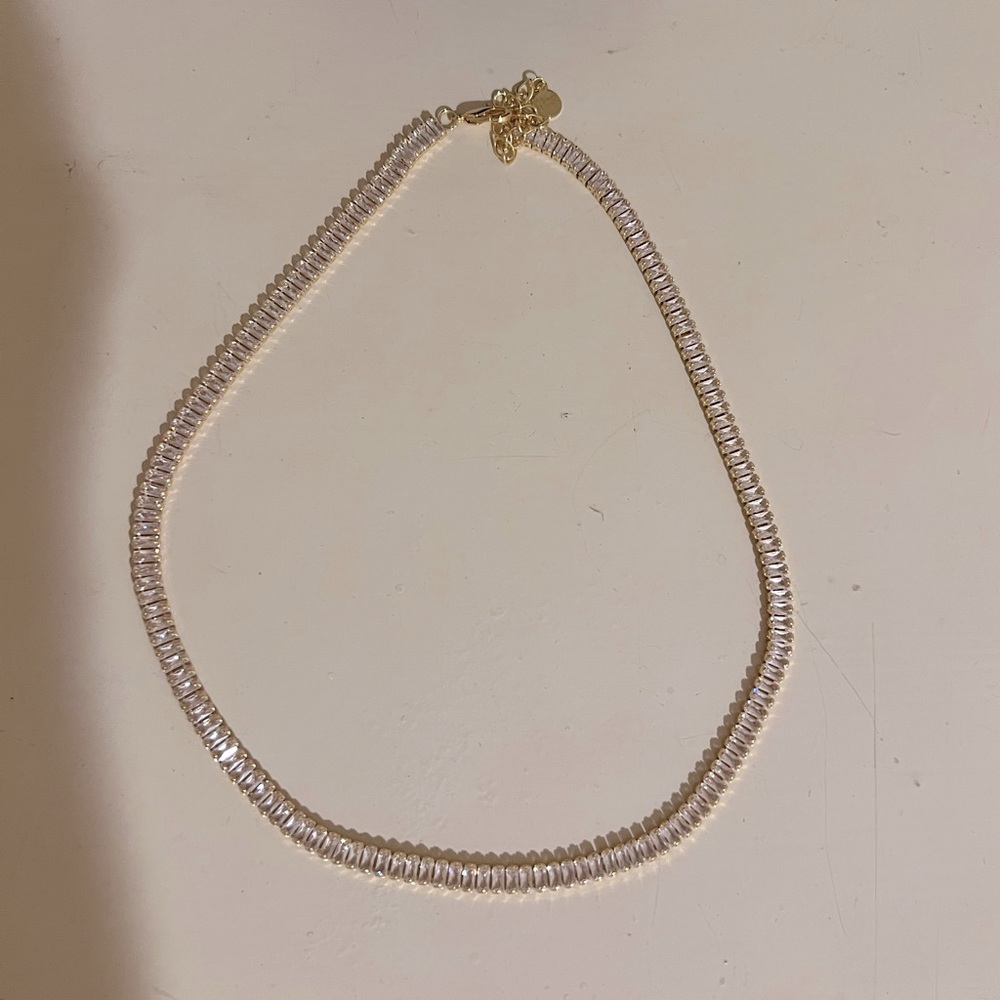 Baguette necklace. Zircon diamonds.18k gold plated brass.